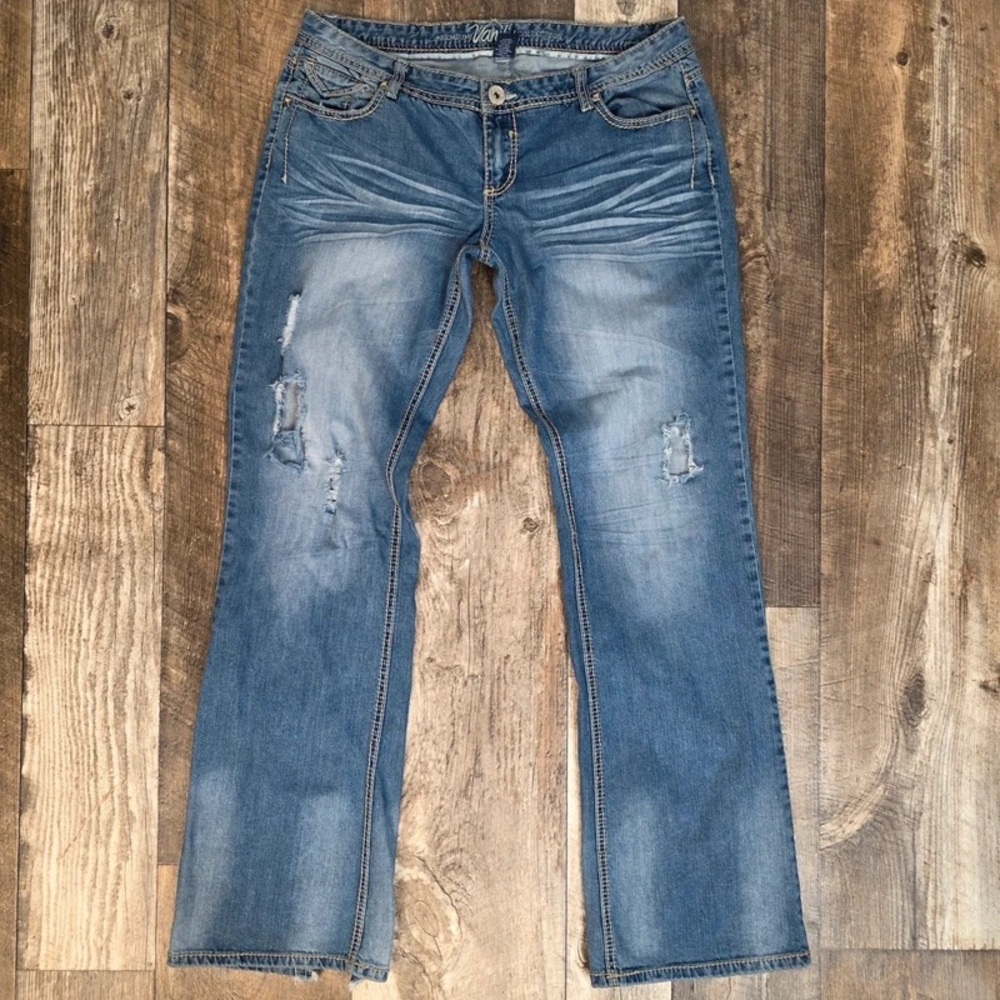 Distressed Medium Blue Straight-Leg Jeans